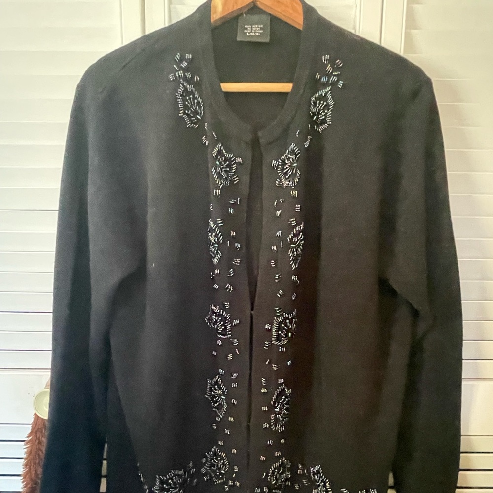 Beautiful black long sleeve cardigan sequin beaded sweater size L